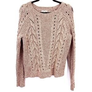 Lucky Brand Womens Sweater L Chocolate Brown Open Cable Knit Cozy Fall Winter